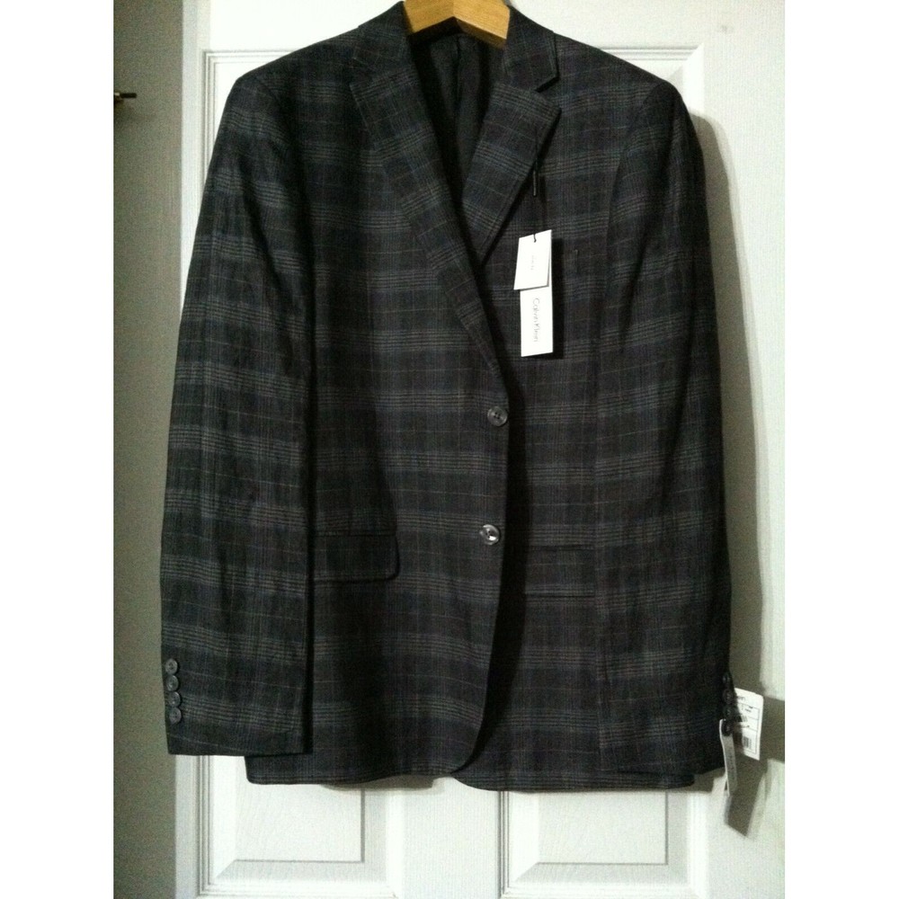CALVIN KLEIN MENS NEW GRAY 100%LINEN SLIM FIT SPORT COAT JACKET BLAZER SZ:40R